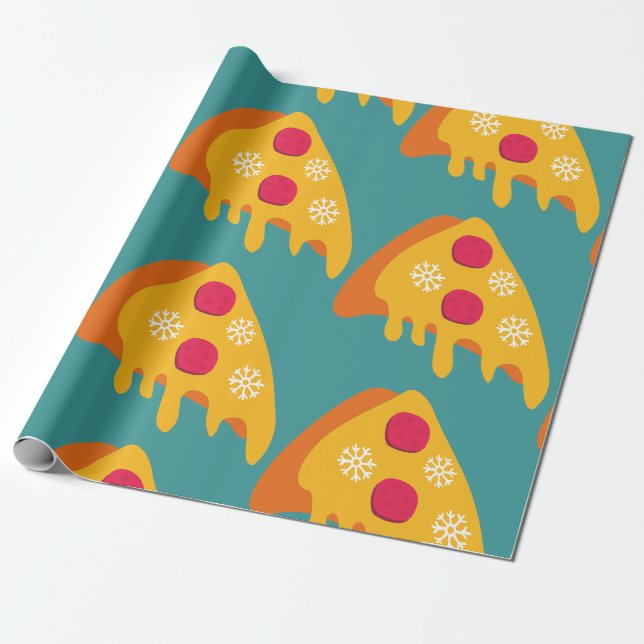 Papier Cadeau piments de noël pizza flocons de neige hiver (Déroulé)