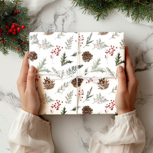 Papier Cadeau Pin de bois Noël rustique
