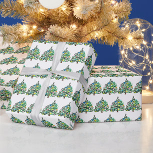 Papier Cadeau Pin de Noël Festif Vert aquarelle