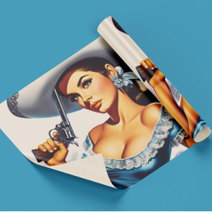Papier Cadeau Pin-up rétro Far West