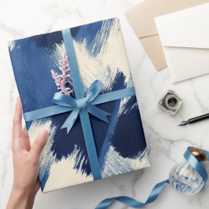 Papier Cadeau Pinceau Artistique Navy Indigo Stroke Motif Abstra