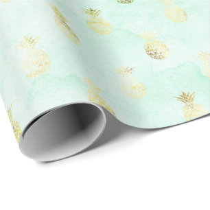 Papier Cadeau Pinceau Glam Gold Ananas Tropical