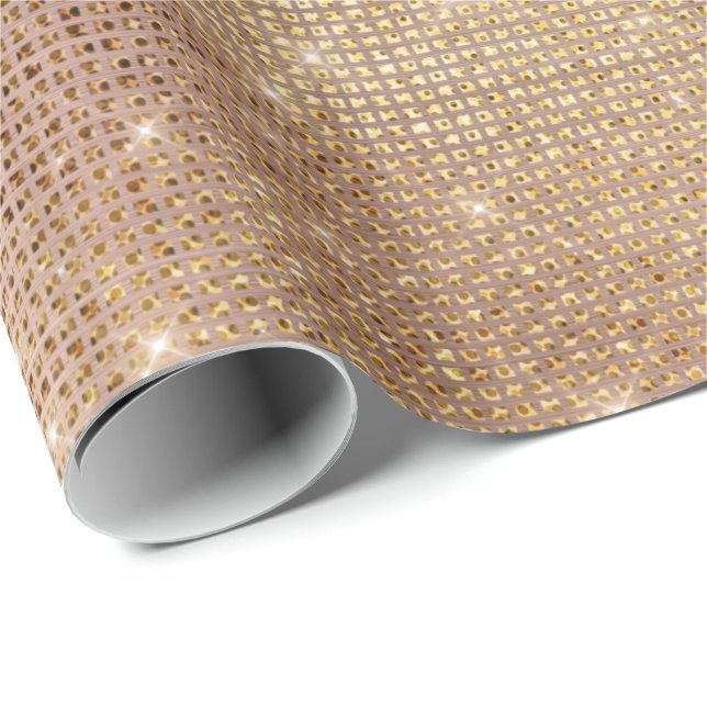 Papier Cadeau Pinceau rose rose or brillant diamant métallique (Coin rond)