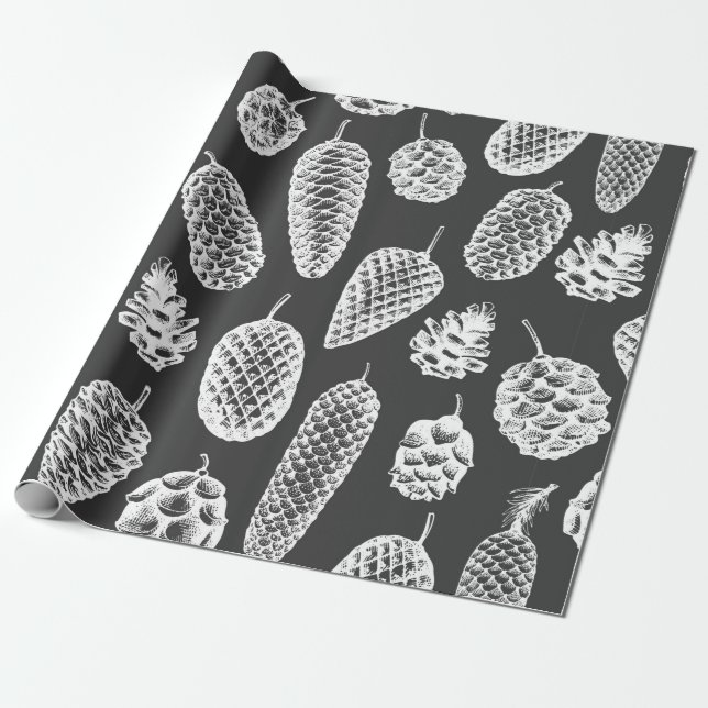 Papier Cadeau Pine cônes dessinés main sans couture motif. Botan (Déroulé)