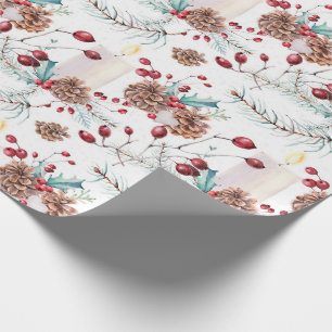 Papier Cadeau Pine Cones Holly Berries Noël