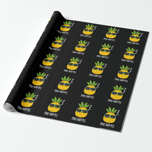 Papier Cadeau Pine-nap-ple Funny Fruit Pun d'ananas Dark BG (Déroulé)