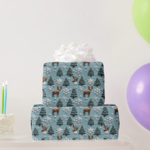 Papier Cadeau Pine Tree Snowflakes et Reindeer Pastel Noël