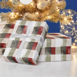 Papier Cadeau Pine Vert ivoire Rouge rayures Noël