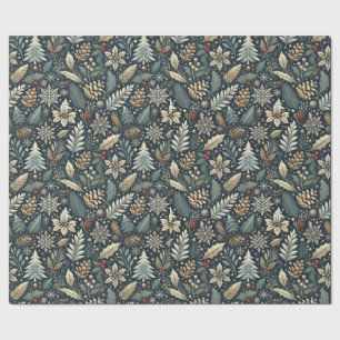 Papier Cadeau Pinecone, Holly, Snowflakes & Berries Holiday