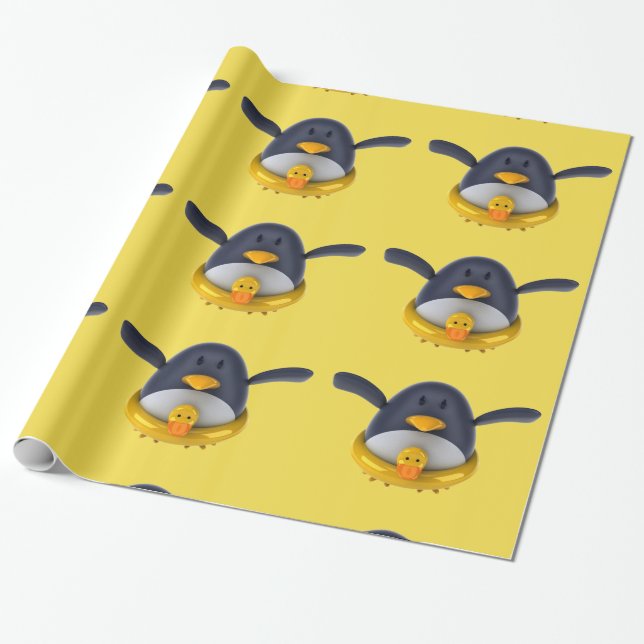 Papier Cadeau Pingouin avec un papier d'emballage brillant de (Déroulé)