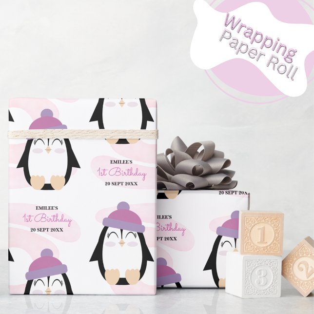 Papier Cadeau Pingouin bébé fille (Créateur téléchargé)
