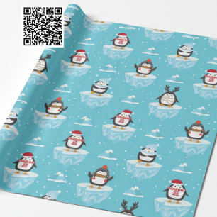 Papier Cadeau Pingouin de Noël Motif de flux de glace