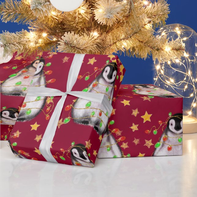 Papier Cadeau Pingouin de vacances - Feux rouges et verts scinti (Vacances)