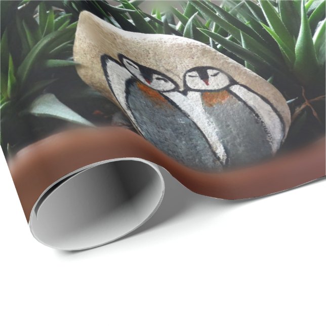 Papier Cadeau Pingouins art Photo Papier d'enveloppement de matt (Coin rond)