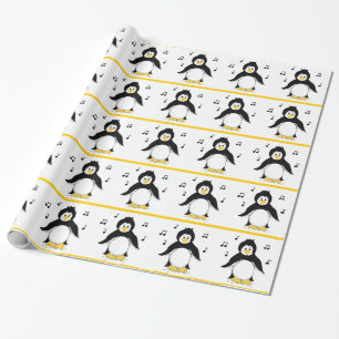 Papier Cadeau Pingouins avec notes musicales