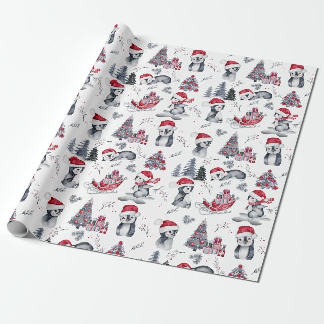 Papier Cadeau Pingouins dans le Motif de scène hivernale de Sant (Déroulé)