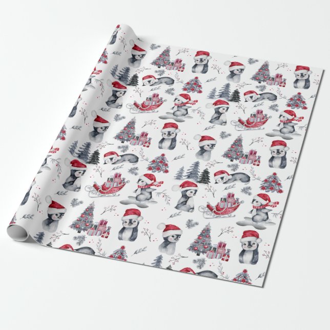 Papier Cadeau Pingouins dans le Motif de scène hivernale de Sant (Déroulé)