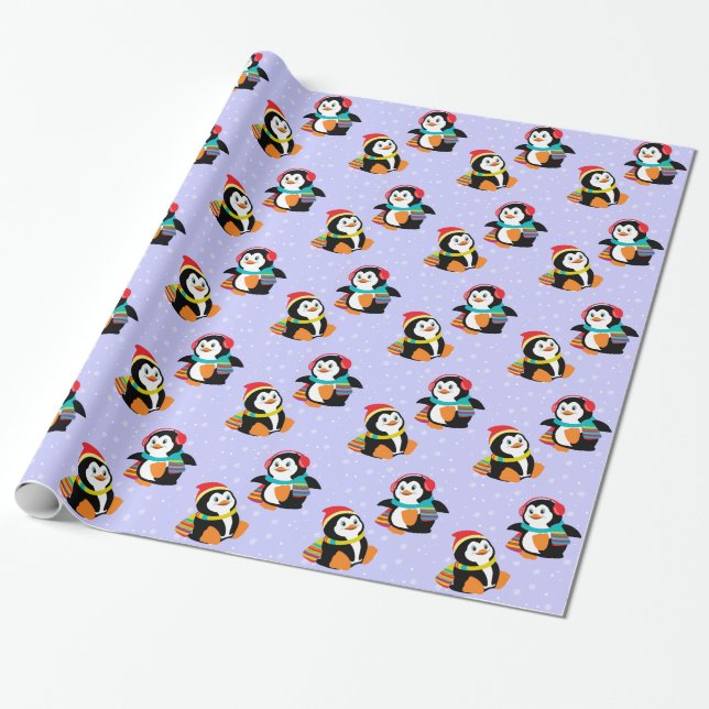 Papier Cadeau pingouins de bande dessinée (Déroulé)