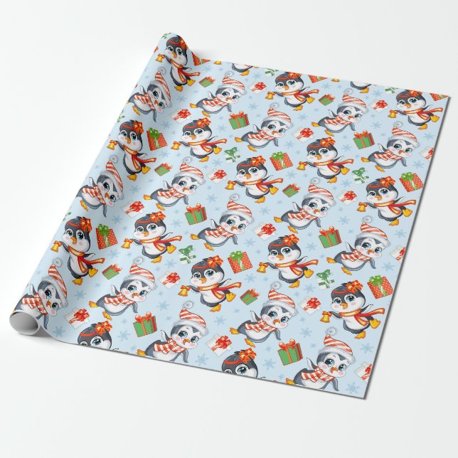 Papier Cadeau Pingouins de vacances (Déroulé)