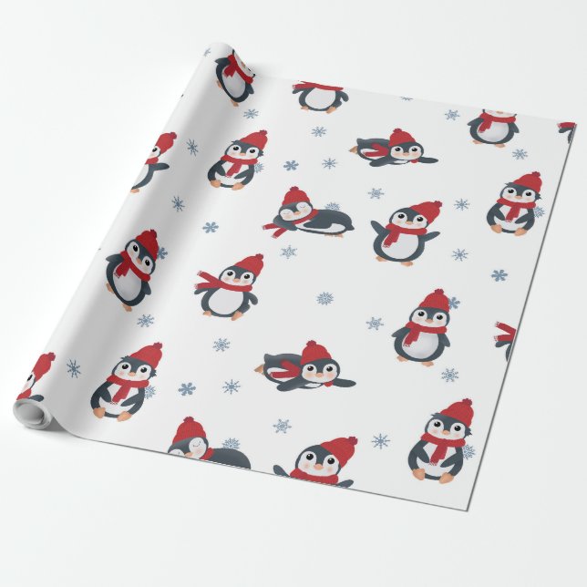 Papier Cadeau Pingouins mignons Oiseaux d'hiver Animaux de l'Arc (Déroulé)