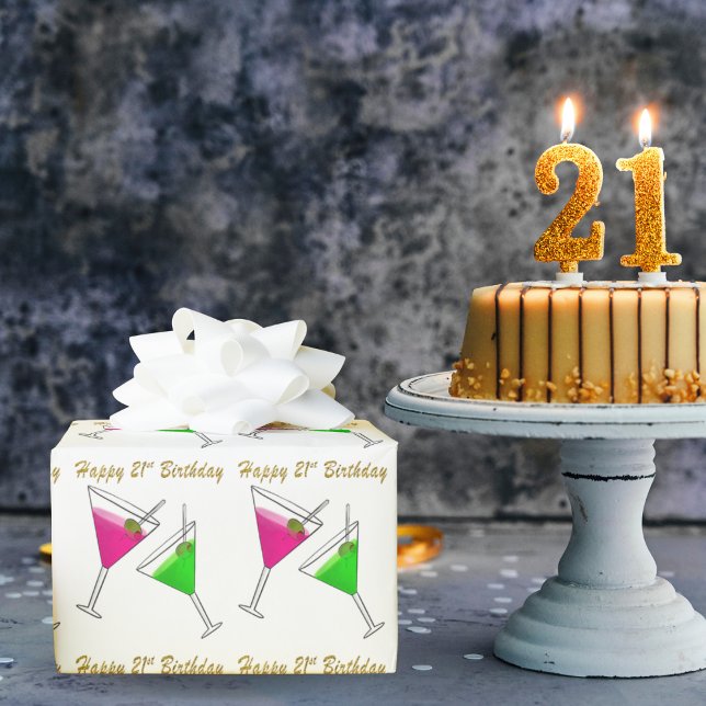 Papier Cadeau Pink And Green Martinis 21st Birthday (Créateur téléchargé)