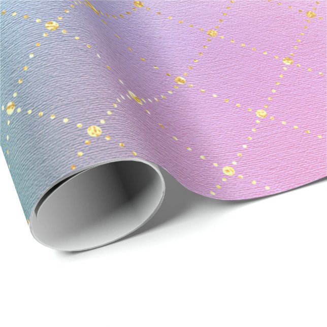 Papier Cadeau Pink Aqua Pastel Ombre Gold Mint Carrés (Coin rond)