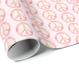 Papier Cadeau Pink Aquarelle or Paix Signal Coeur
