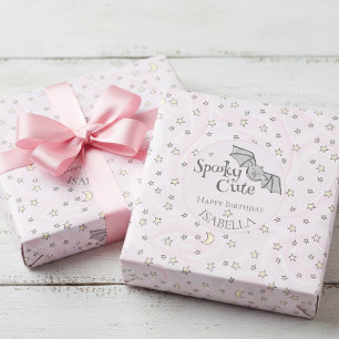 Papier Cadeau Pink Batty, Stars & Moons Éffrayant mignon