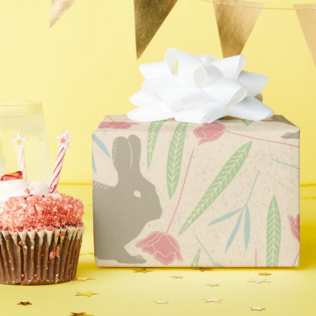 Papier Cadeau Pink Blue Mint Printemps Floral Lapin de Pâques Mo (Fête d'anniversaire)