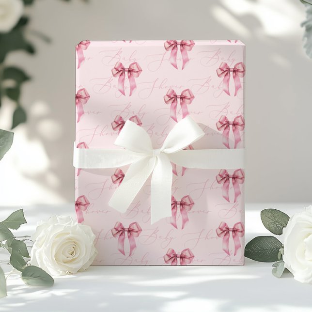 Papier Cadeau Pink Bow calligraphie Baby shower moderne (Créateur téléchargé)