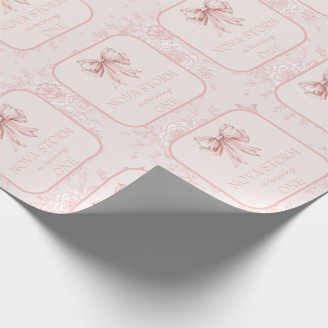 Papier Cadeau Pink Bow Coquette Toile Milestone Personnalisé Ann (Coin)
