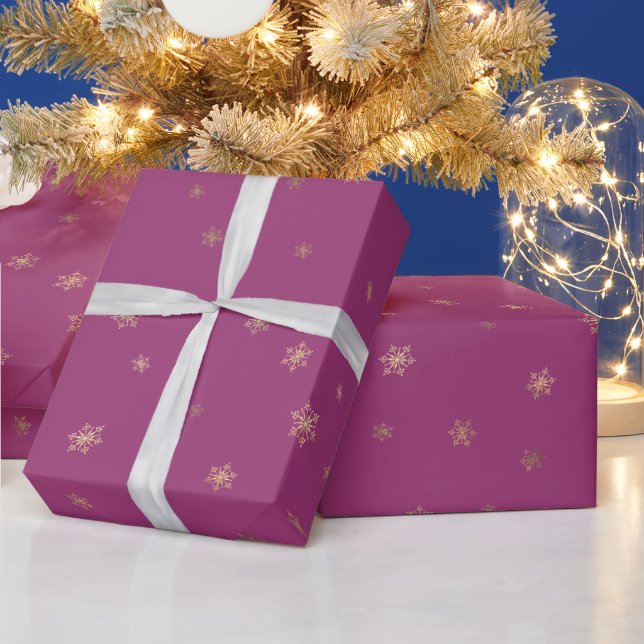 Papier Cadeau Pink Boysenberry Christmas Gold Snowflakes (Vacances)