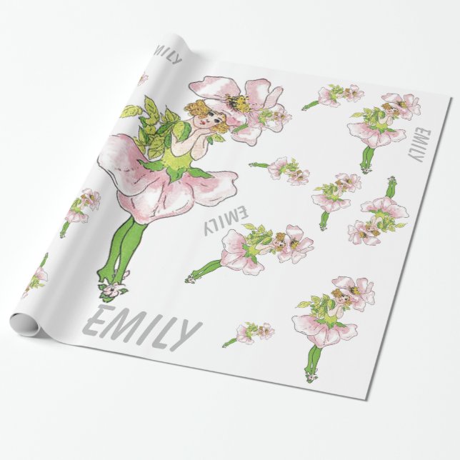 Papier Cadeau Pink Briar Rose Flower Floral Funny Cute Girl (Déroulé)