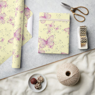Papier Cadeau Pink Butterflies and Bubbles