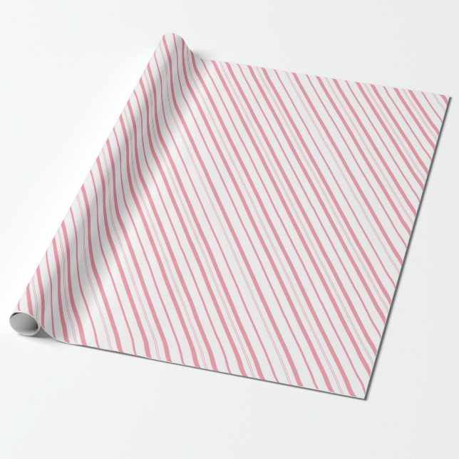 Papier Cadeau Pink Candy Cane Stripes - Small Stripes (Déroulé)