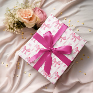 Papier Cadeau Pink Christmas Snowflake & Bow Coquette Cadeau