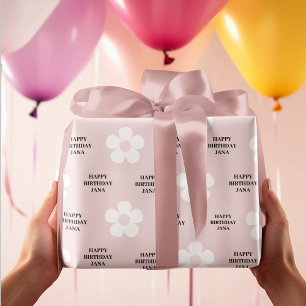 Papier Cadeau Pink Daisy Joyeux Anniversaire Élégant
