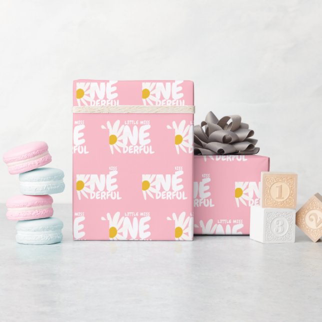 Papier Cadeau Pink Daisy Little Miss ONEderful 1er anniversaire (Baby Shower)