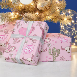 Papier Cadeau Pink Disco Western Cowgirl Pattern