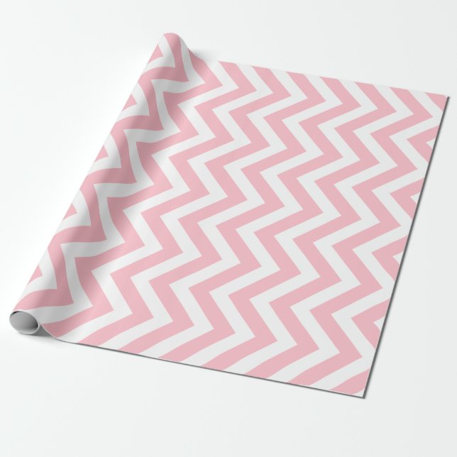 Papier Cadeau Pink et blanc Moyen Vertical Chevron Stripes (Déroulé)