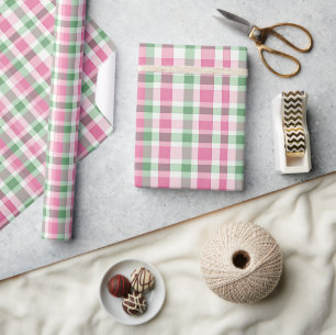 Papier Cadeau Pink et vert preppy Plaid
