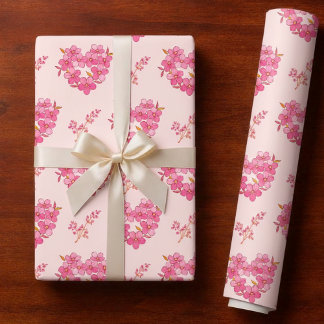 Papier Cadeau Pink Floral Hearts Pattern