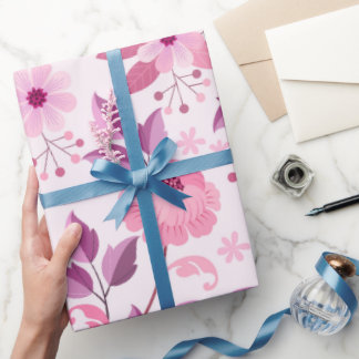 Papier Cadeau Pink Floral Pattern with Elegant Blossoms