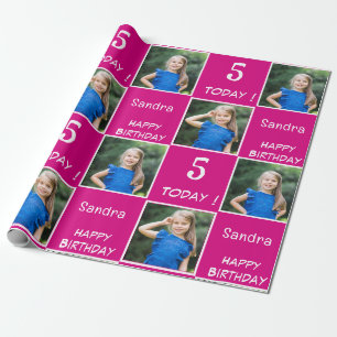 Papier Cadeau Pink Fuchsia 2 Photo Personnalisée Joyeuse Fille d