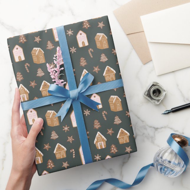 Papier Cadeau Pink Gingerbread House Christmas Pattern (Cadeaux)