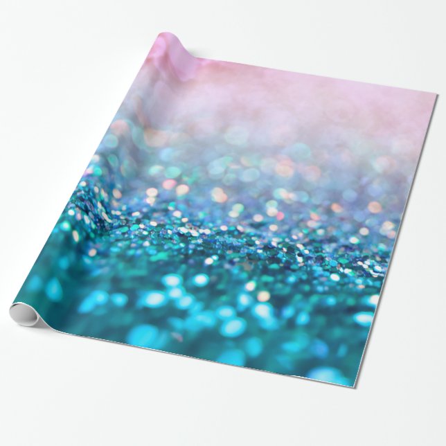 Papier Cadeau Pink Gradient Bleu Turquoise Parkle Parties scinti (Déroulé)