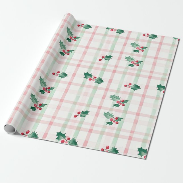 Papier Cadeau Pink Green Retro Christmas Wrapping Paper (Déroulé)