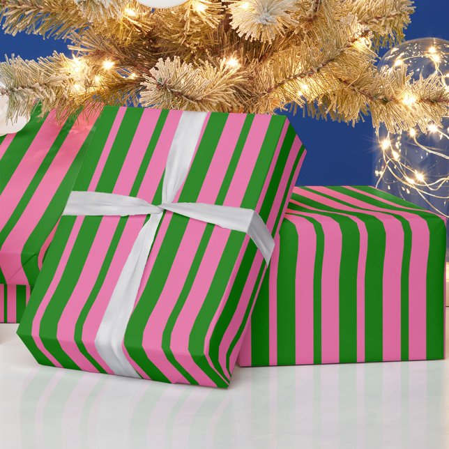 Papier Cadeau Pink Green Stylish Stripes Pattern Design  (Créateur téléchargé)