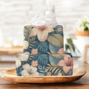 Papier Cadeau Pink & Green Tropical Floral Hawaiian Palm Leaf
