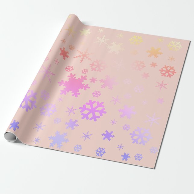 Papier Cadeau Pink Holographique Noël Snowflake Motif (Déroulé)